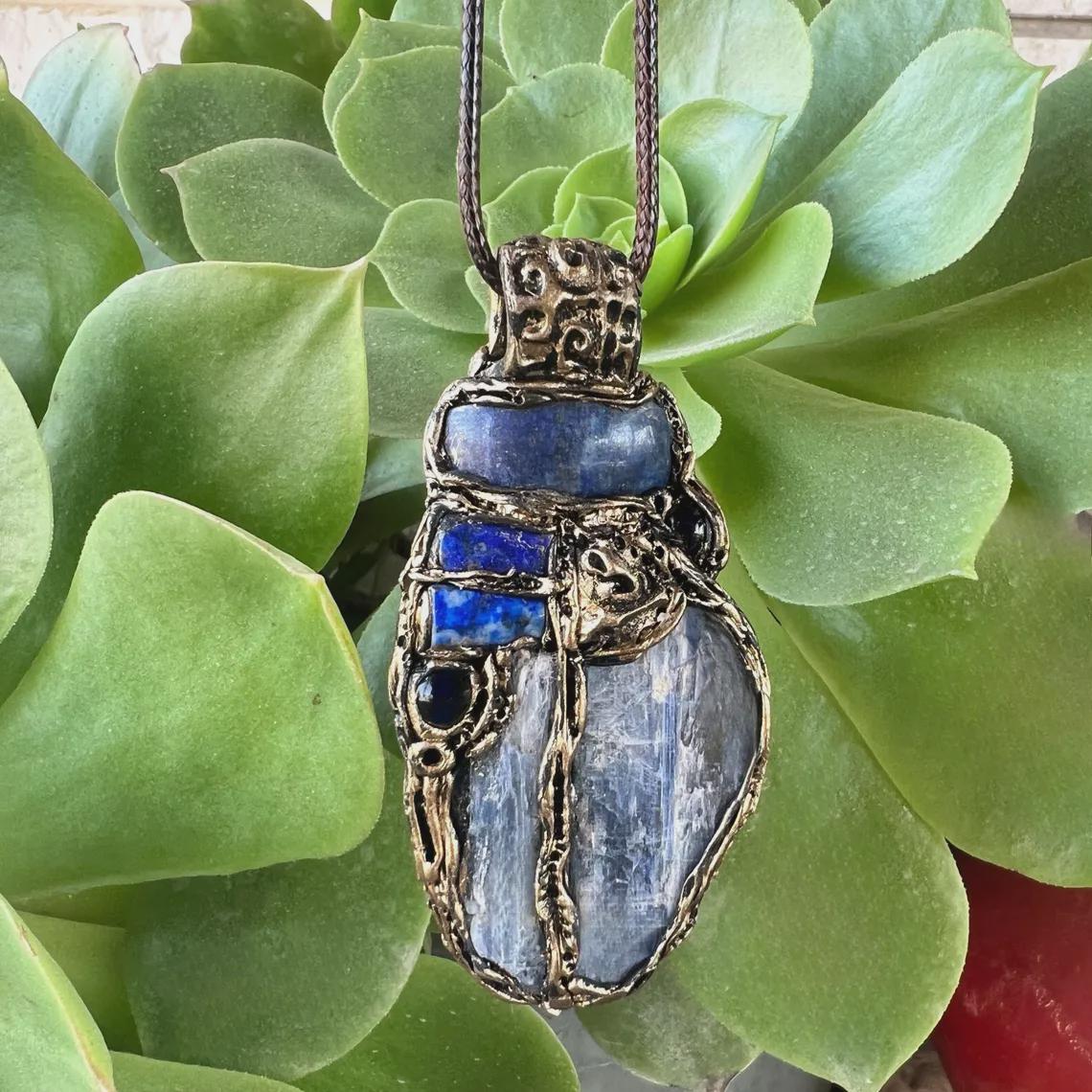 Blue Crystal Necklace with Kyanite, Sodalite & Lapis Lazuli
