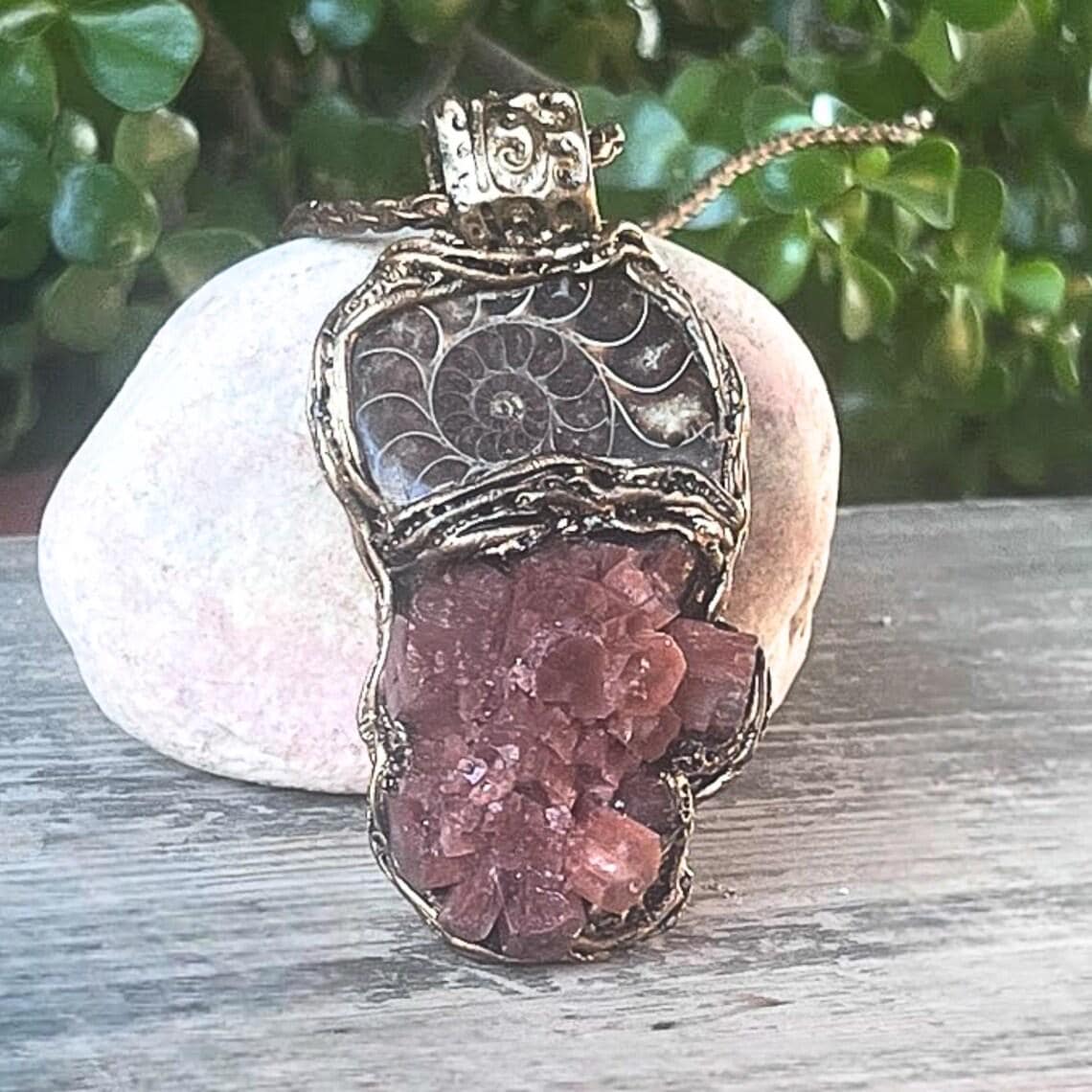 Sunstone and Aragonite Raw Crystal Chunky Ring Statement Large Cocktail Ring