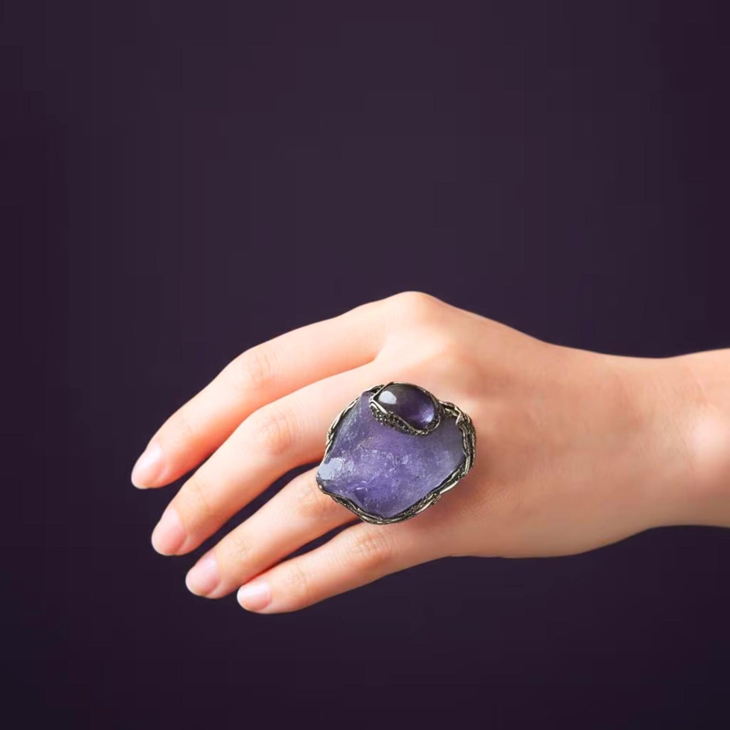 Amethyst Healing Crystal Cuff Bracelet Boho Purple Stone Bracelet