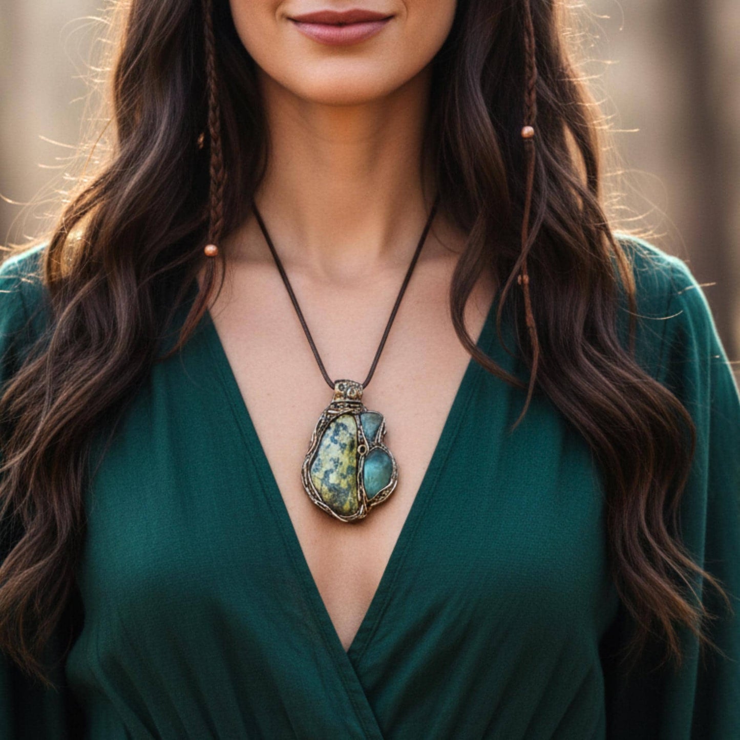 Chunky Green Stone Ring - Serpentine Fluorite and Aventurine Oversized Cocktail Ring