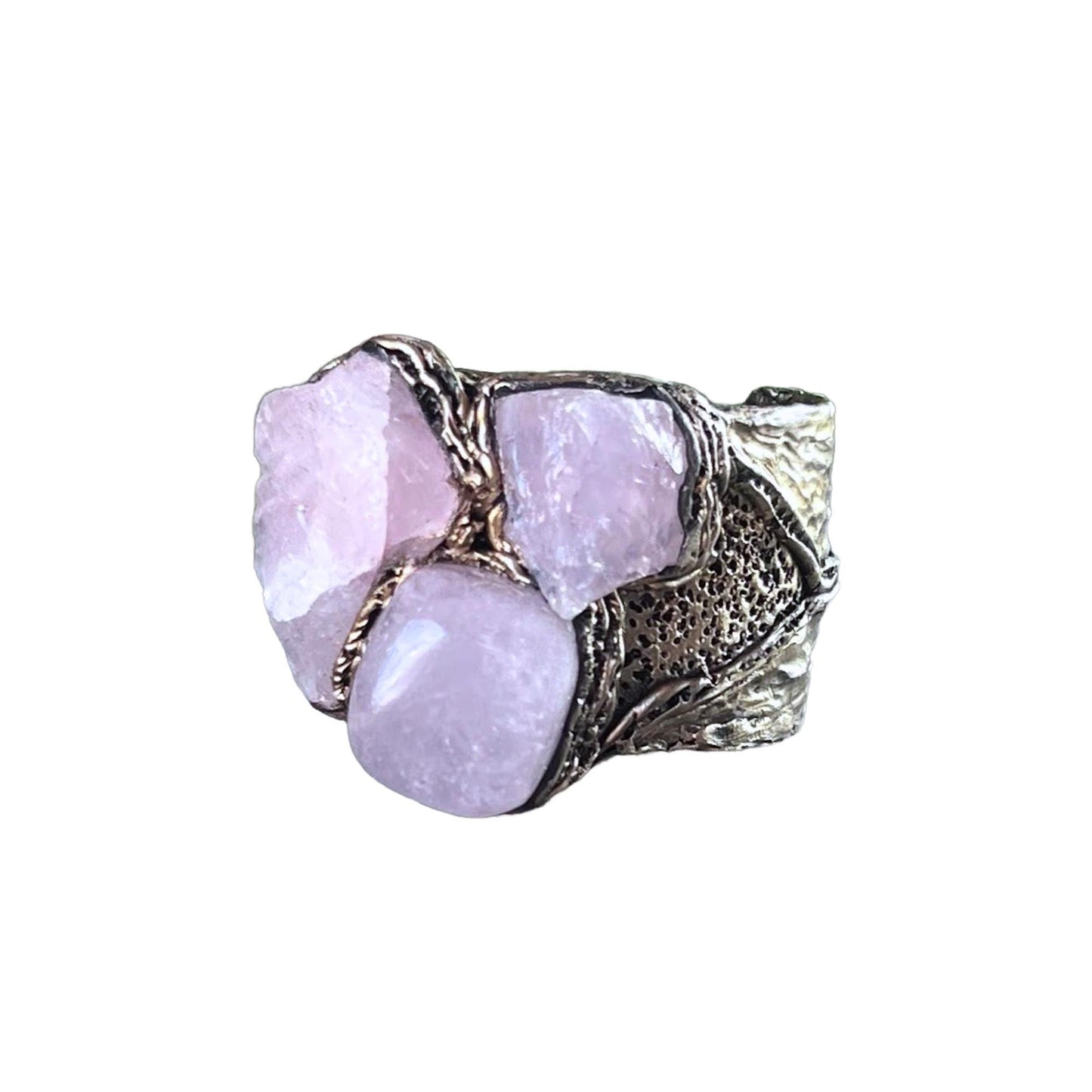 Rose Quartz Large Pink Stone Ring Oval Big Statement Chunky Cocktail Ring