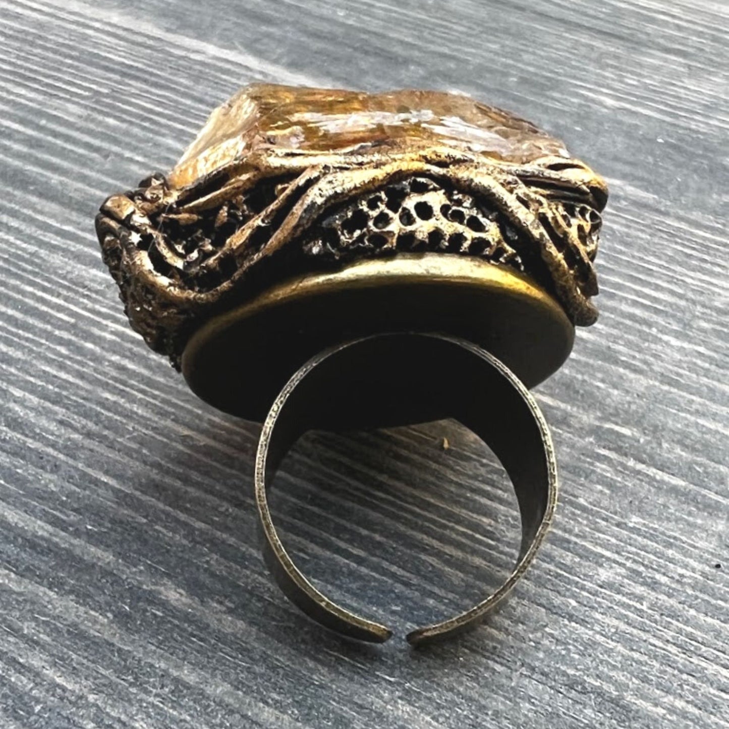 Large raw Citrine & Pyrite ring, big chunky stone ring, good luck ring
