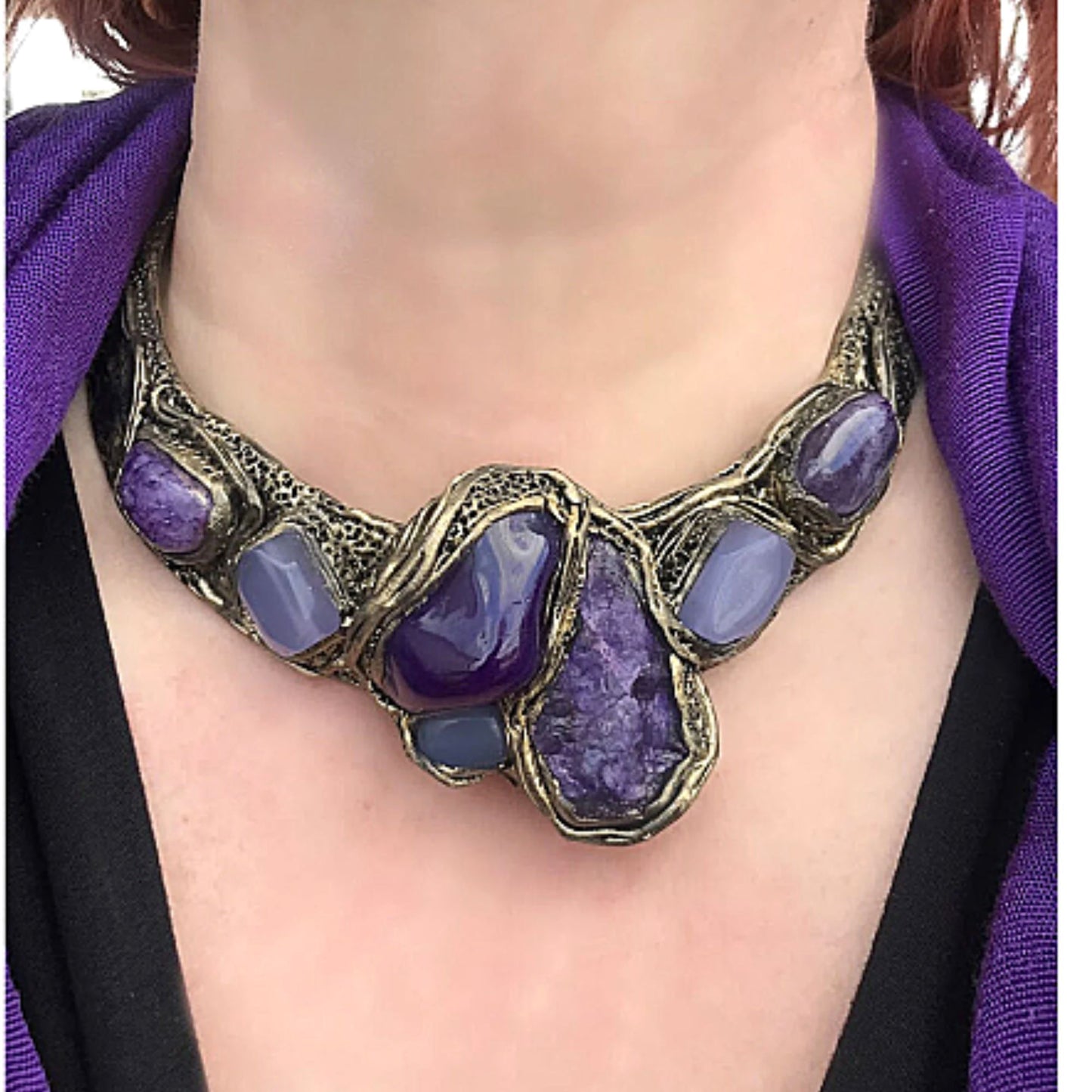 Agate, Calcite, Chalcedony choker collar necklace