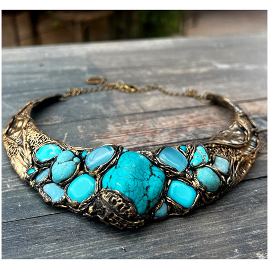 Turquoise, Amazonite & Chalcedony Chunky Choker Collar Necklace