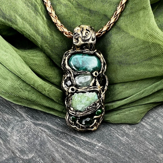 Raw crystal necklace, Chrysocolla necklace, green Aventurine necklace, Jade pendant, druzy necklace