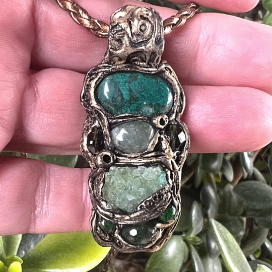 Raw crystal necklace, Chrysocolla necklace, green Aventurine necklace, Jade pendant, druzy necklace