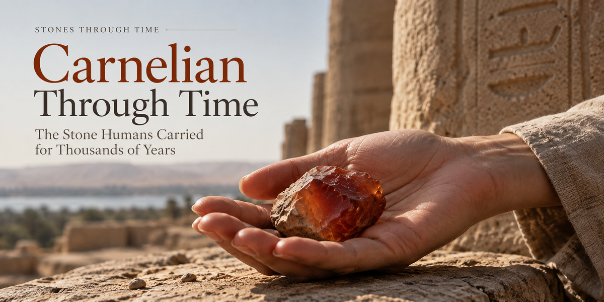 Rough natural carnelian stone held in a hand — Carnelian Through Time