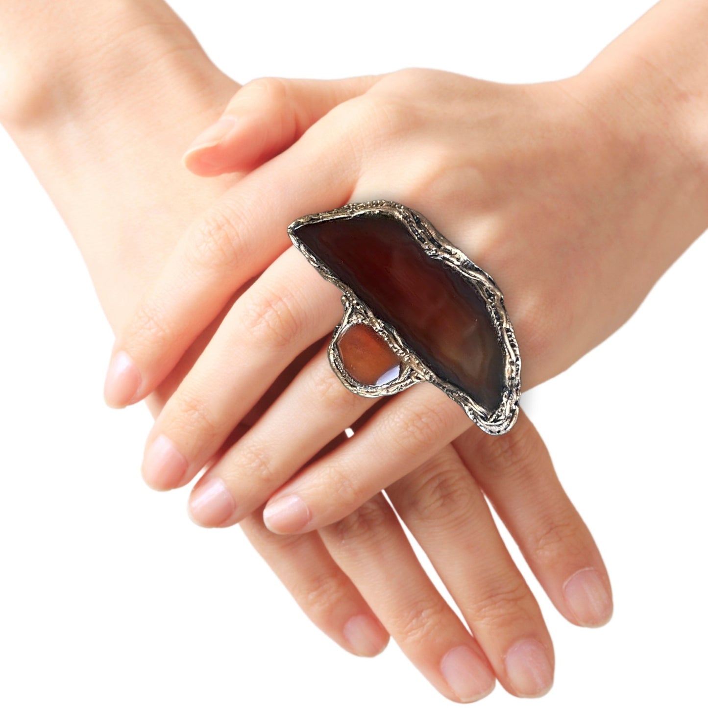 Bold Statement Carnelian Ring - Chunky Gemstone Oversized Cocktail Ring