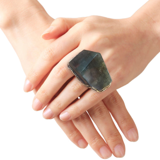 Chunky Labradorite Statement Ring - Oversized Modern Cocktail Ring