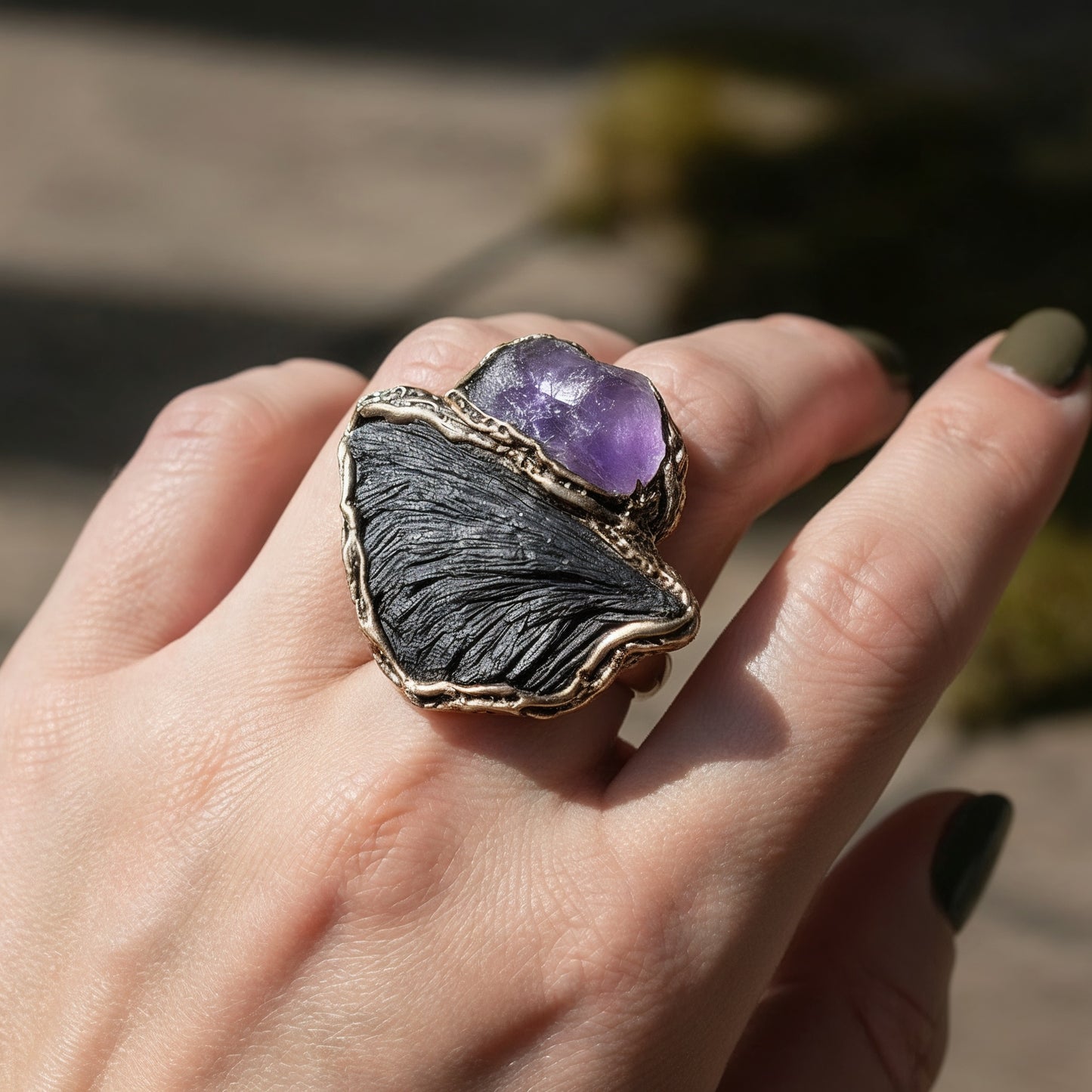 Black Kyanite & Amethyst Empath Protection Necklace, Raw Crystal Amulet