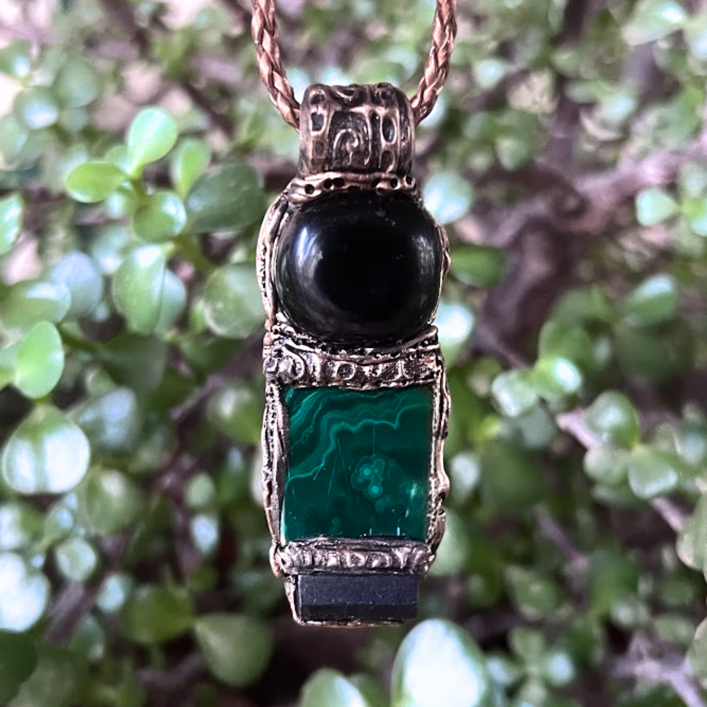 Malachite Black Tourmaline Obsidian Necklace for Empath Protection