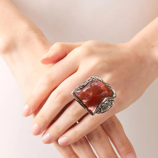 Boho Carnelian Crystal Ring - Chunky Statement Jewelry, Unique Gift for Her