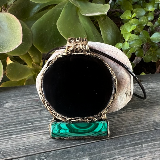 Empath Protection  Obsidian Malachite Amulet Necklace