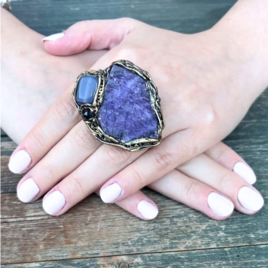 Purple Crystal Earrings with Quartz and Chalcedony