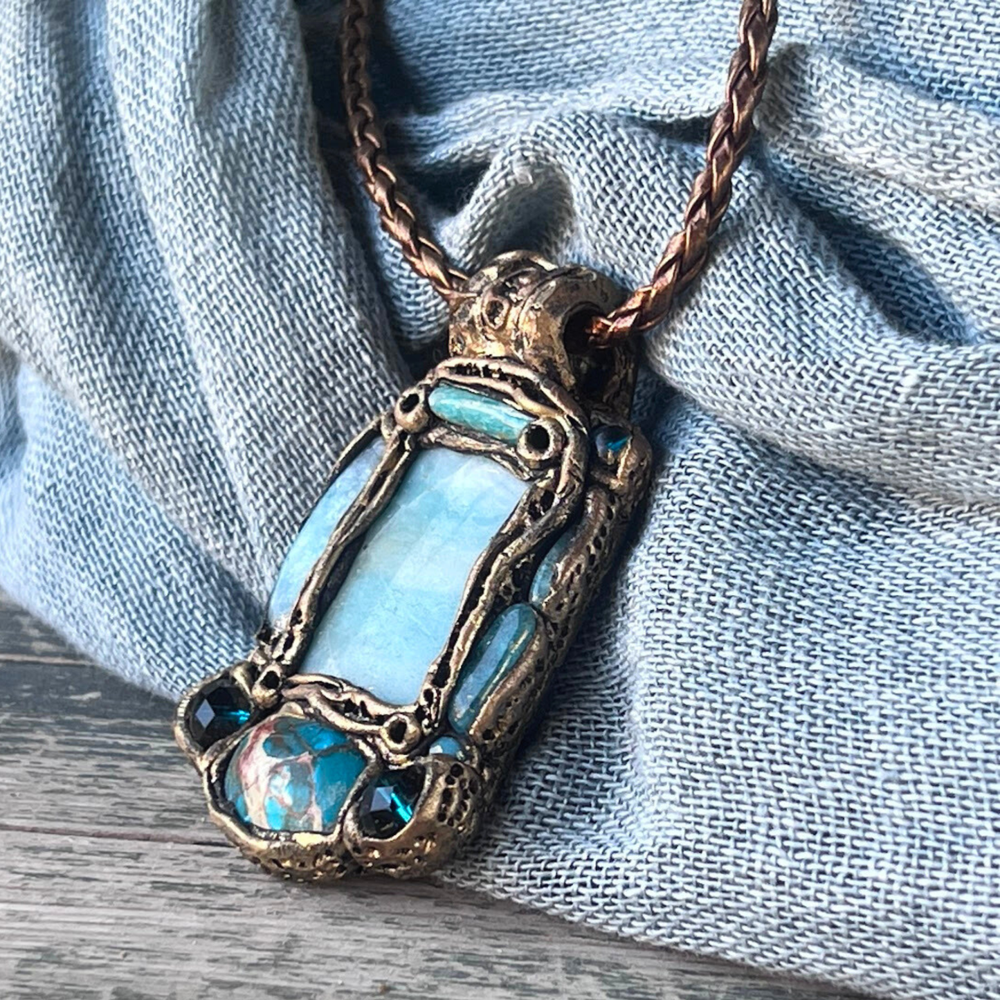Teal Blue Jasper Amazonite Pendant Necklace | Healing Crystal Amulet