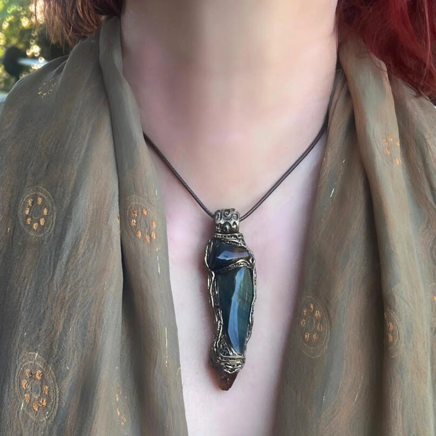 Tiger's Eye & Citrine Crystal Pendant Necklace