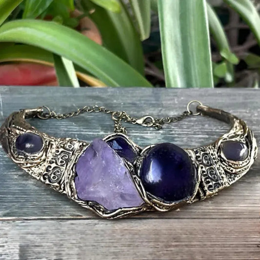 Amethyst Chunky Necklace - Boho Crystal Purple Jewelry, Unique Gift for Her