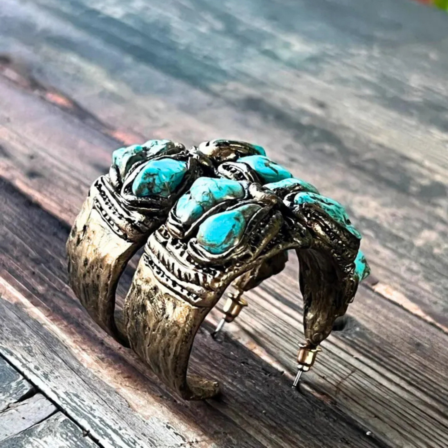 Turquoise Statement Ring - Chunky Cocktail Jewelry, Full Finger 3 Stone