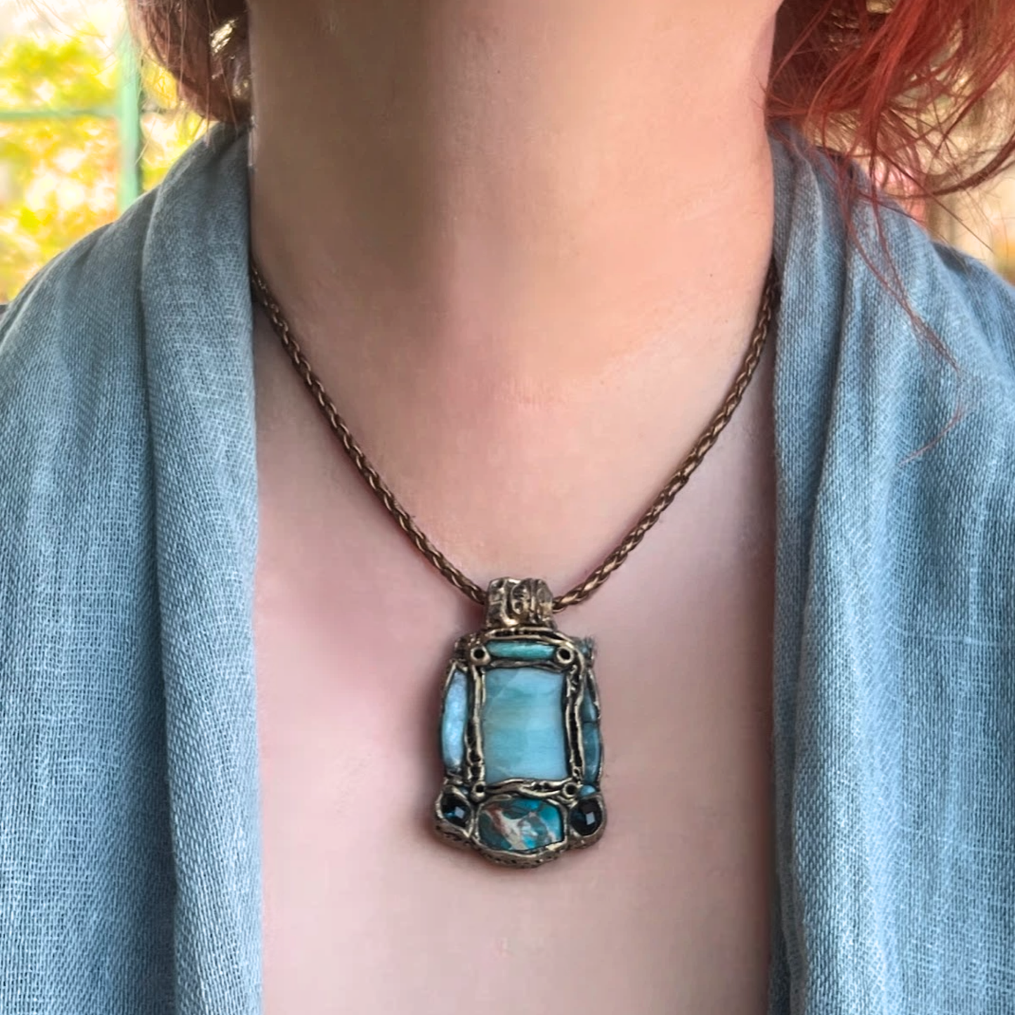 Teal Blue Jasper Amazonite Pendant Necklace | Healing Crystal Amulet