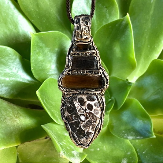 Smoky Quartz & Fossil Agate Statement Necklace - Crystal Healing Jewelry