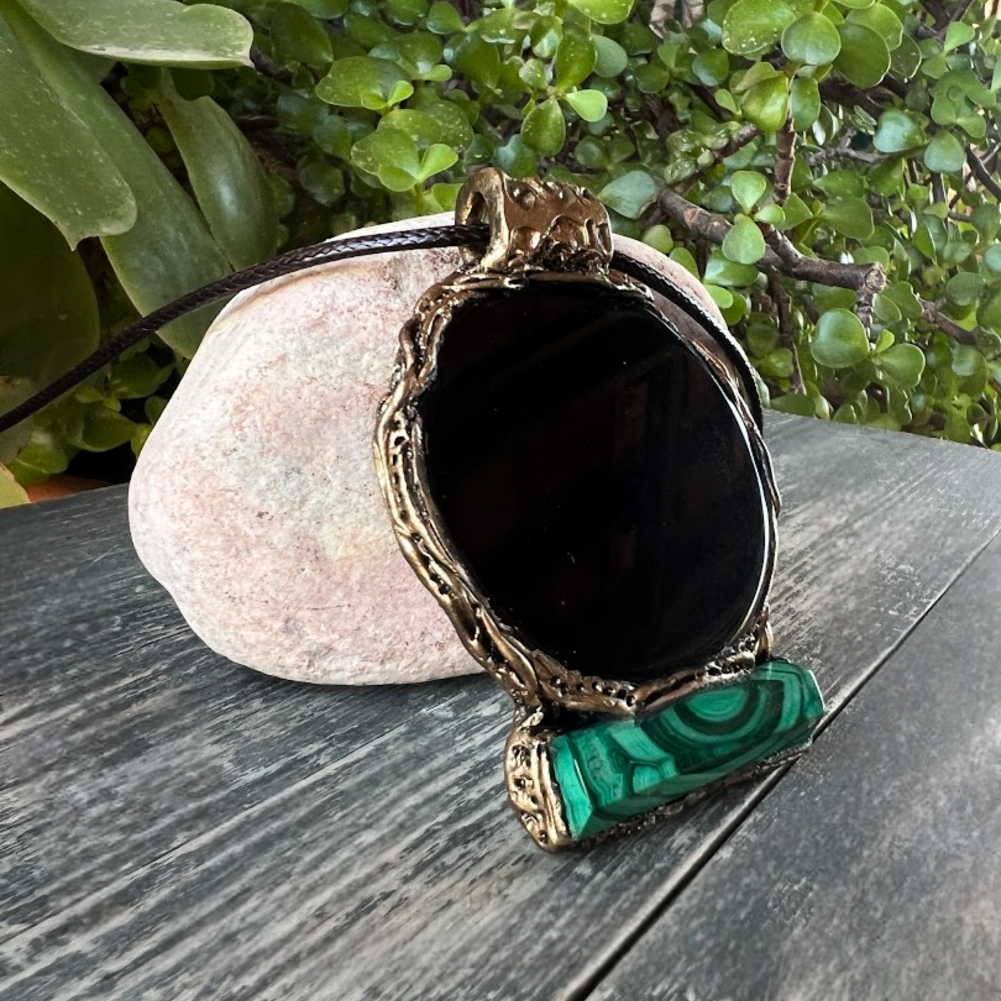 Empath Protection  Obsidian Malachite Amulet Necklace