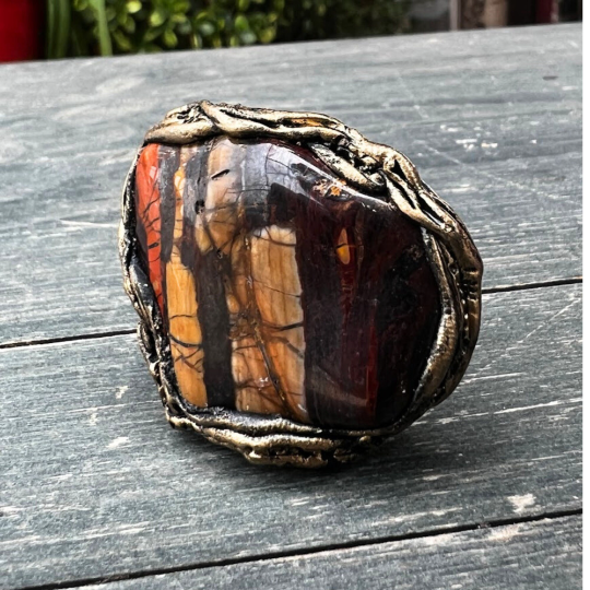 Chunky Tiger Iron Jasper Big Stone Ring, Statement Large Cocktail Ring of Bold Elegance