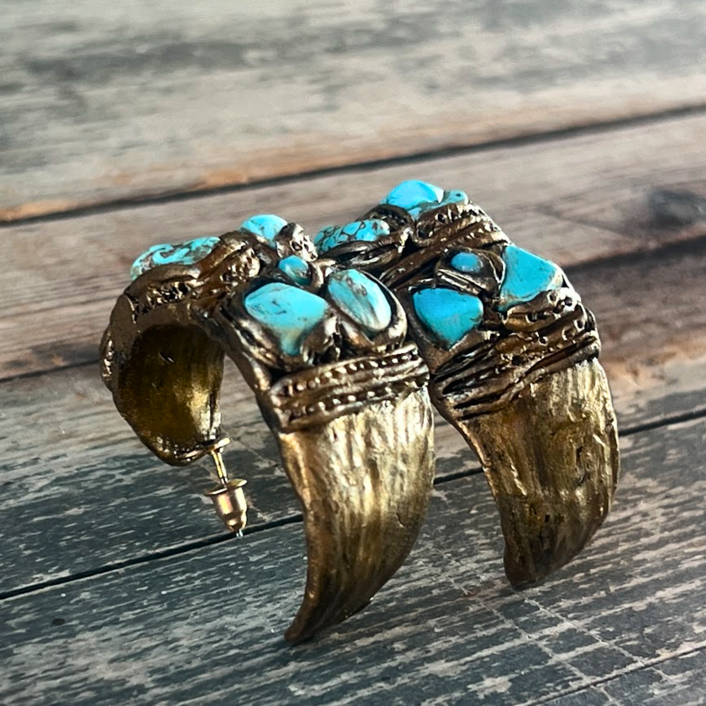 Chunky Turquoise Hoop Earrings - Boho Statement Jewelry Gift for Her