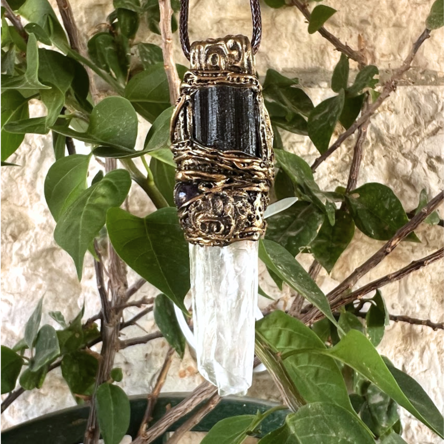 Empath Protection Necklace with Black Tourmaline, Calcite, and Amethyst