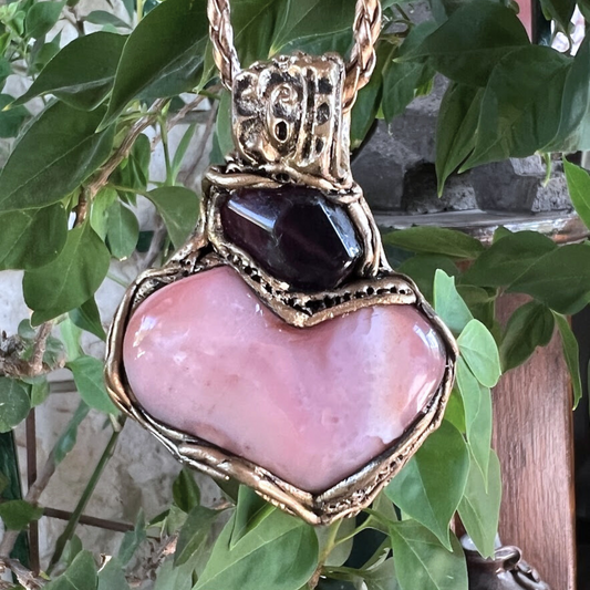 Pink Botswana Agate and Fluorite Large Heart Stone Necklace