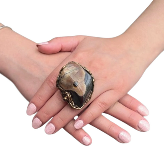 Jasper Large Stone Chunky Ring, Statement Big Oversized Cocktail Ring