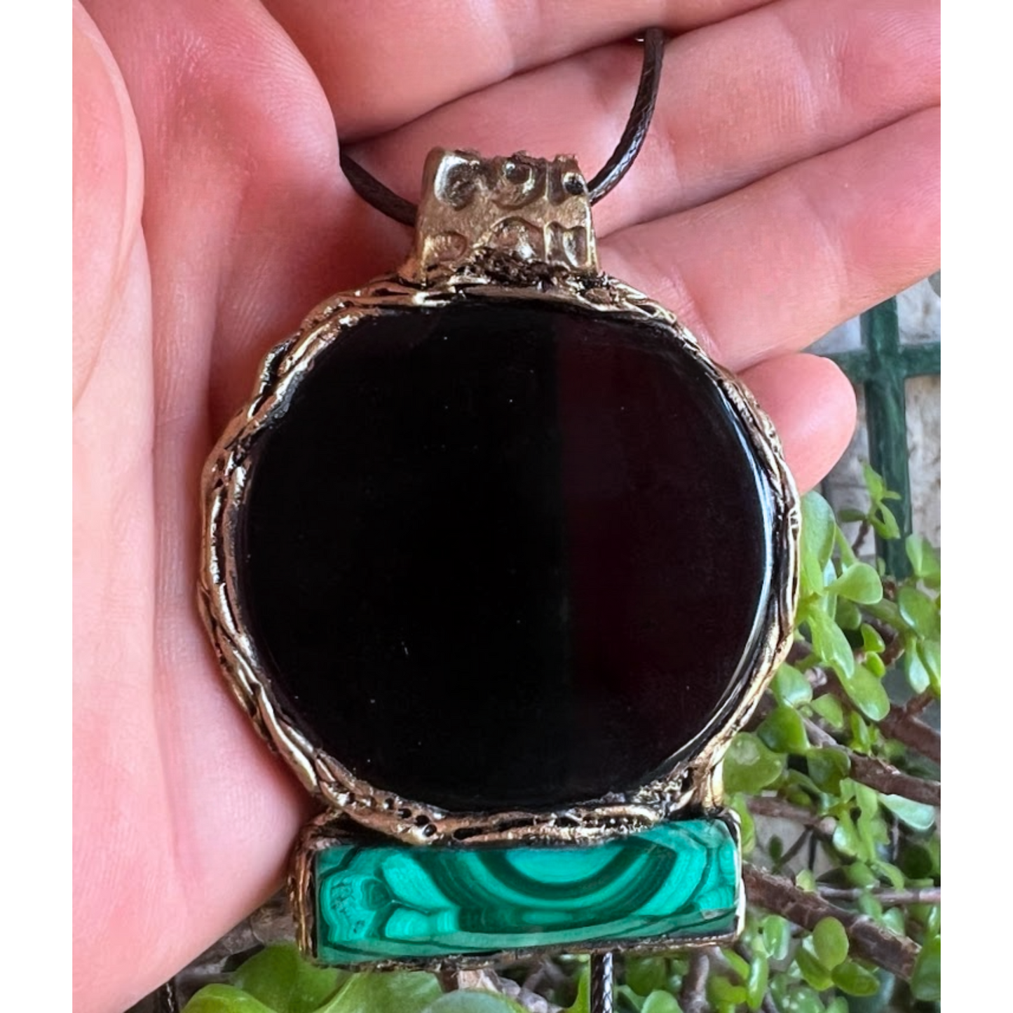 Empath Protection  Obsidian Malachite Amulet Necklace