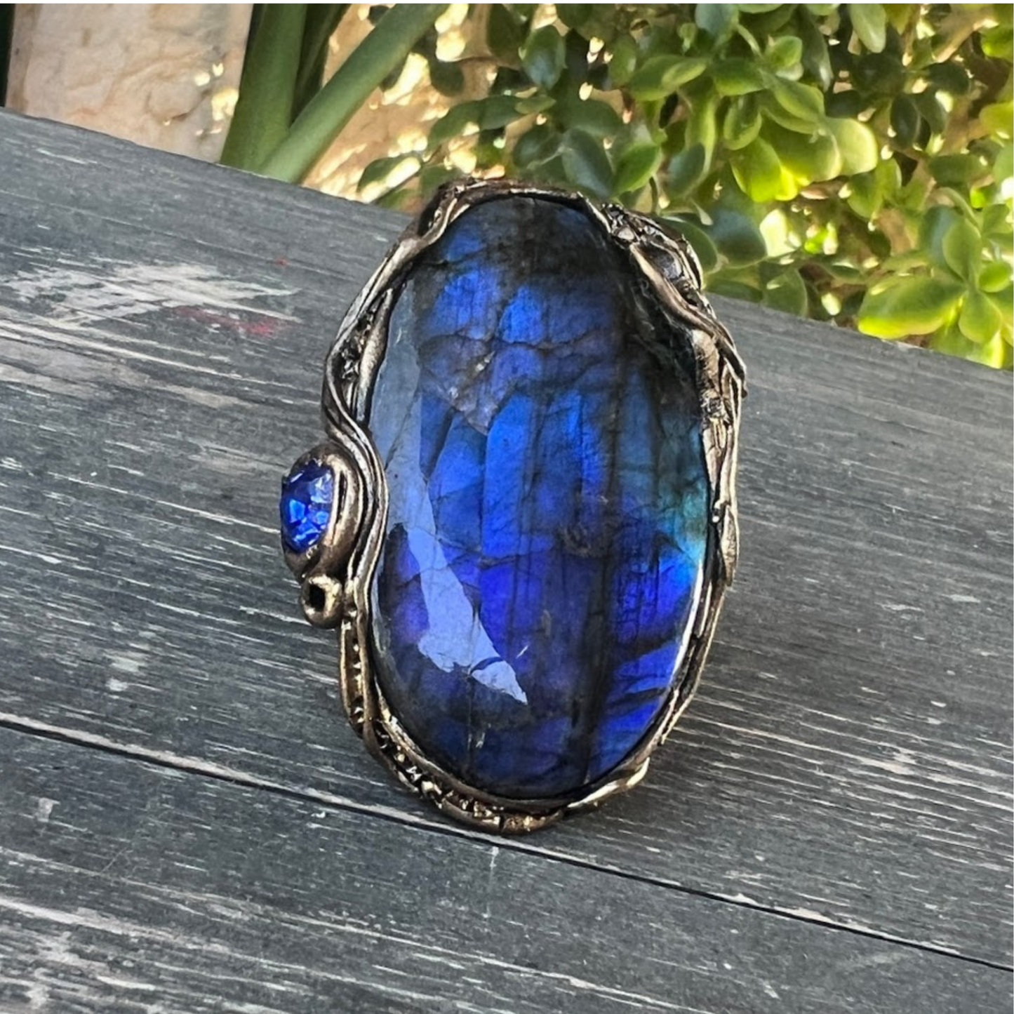 Blue Labradorite Large Stone Ring, Chunky Oversized Oval Cocktail Ring