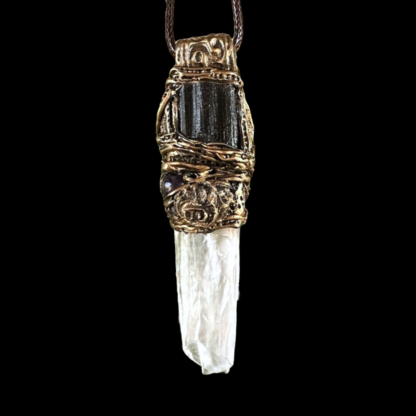 Empath Protection Necklace with Black Tourmaline, Calcite, and Amethyst