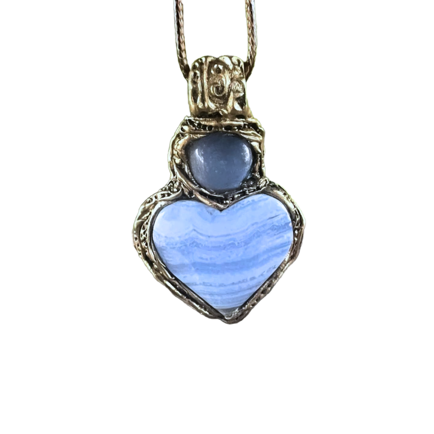 Heart Necklace with Blue Lace Agate & Chalcedony - Statement Crystal Pendants