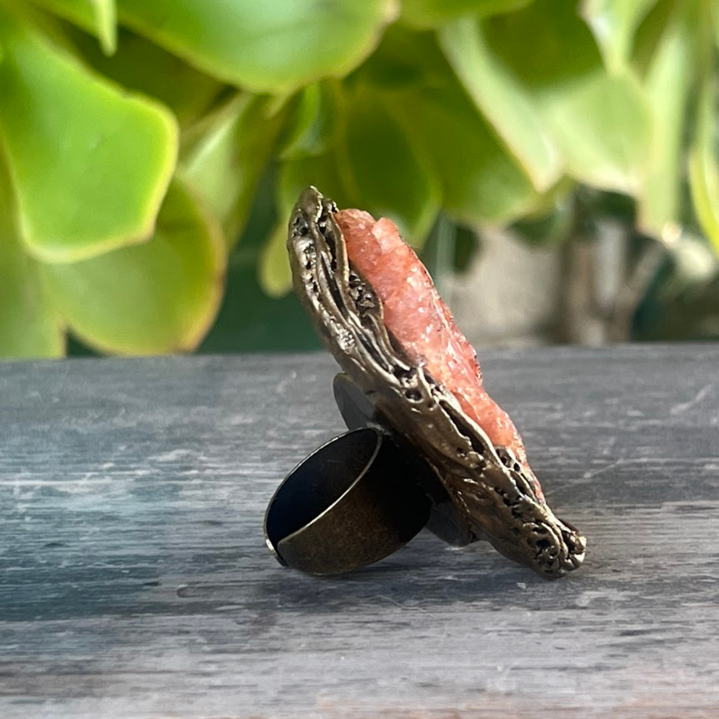 Orange Calcite & Carnelian Ring - Chunky Gemstone Jewelry