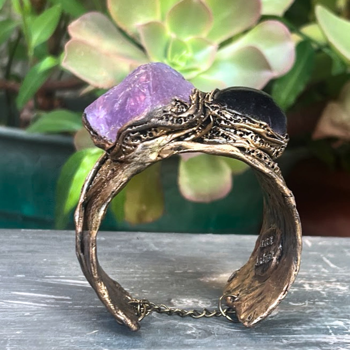 Amethyst Crystal Cuff Bracelet - Boho Statement Jewelry - Unique Gift for Her