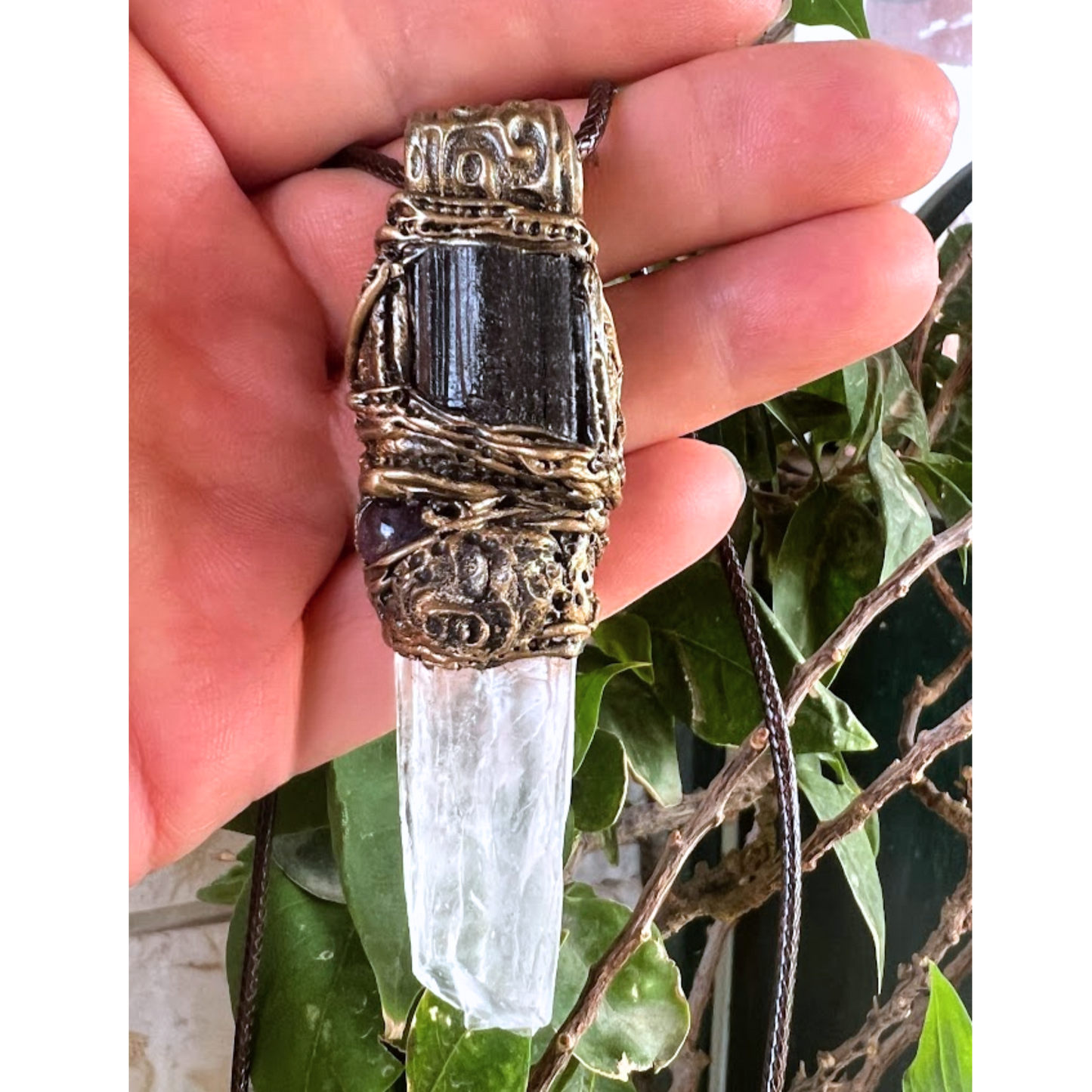 Empath Protection Necklace with Black Tourmaline, Calcite, and Amethyst