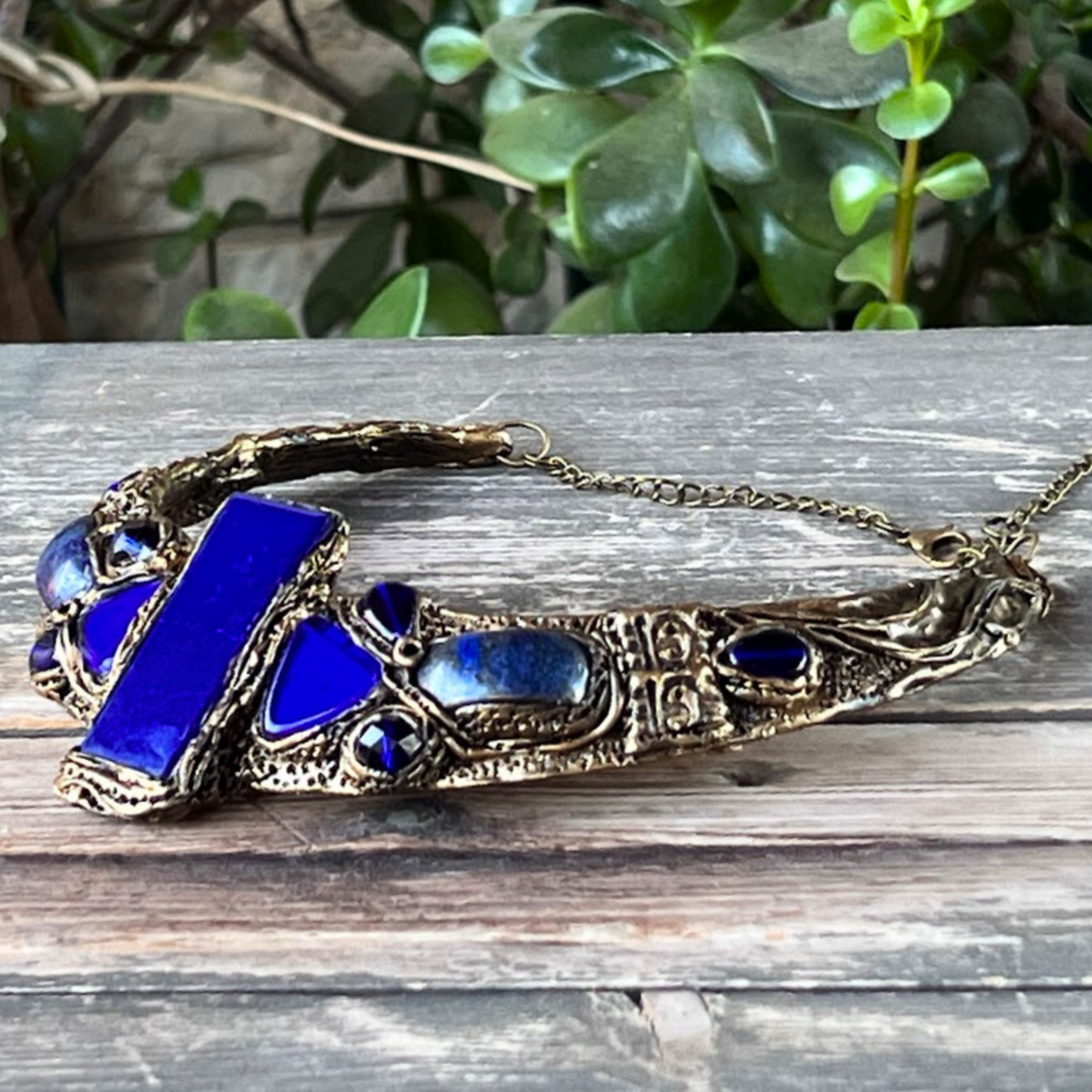 Boho Gemstone Lapis Lazuli Cuff Bracelet - Unique Statement Blue