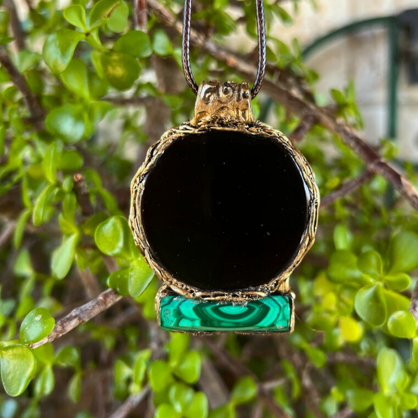 Empath Protection  Obsidian Malachite Amulet Necklace