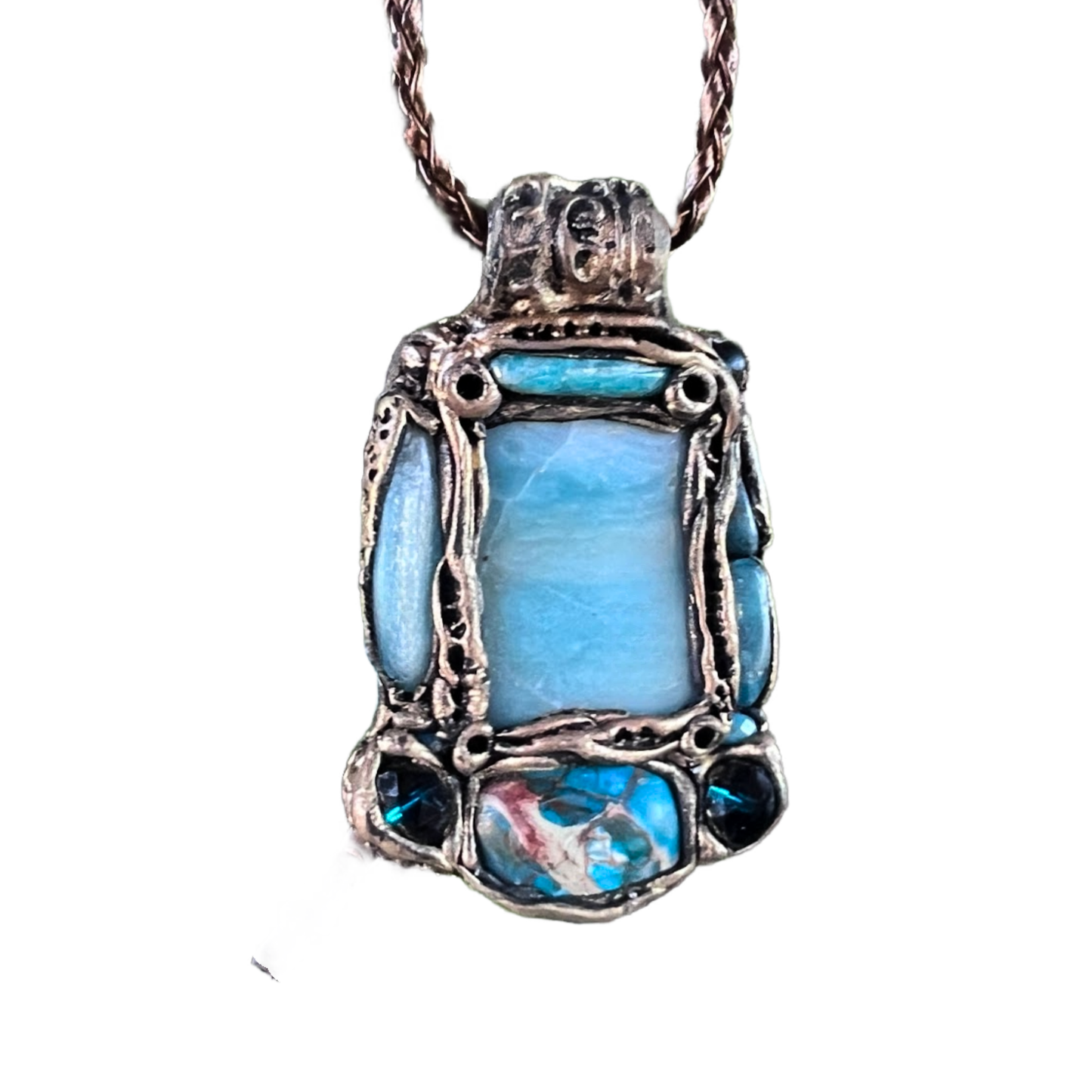 Teal Blue Jasper Amazonite Pendant Necklace | Healing Crystal Amulet