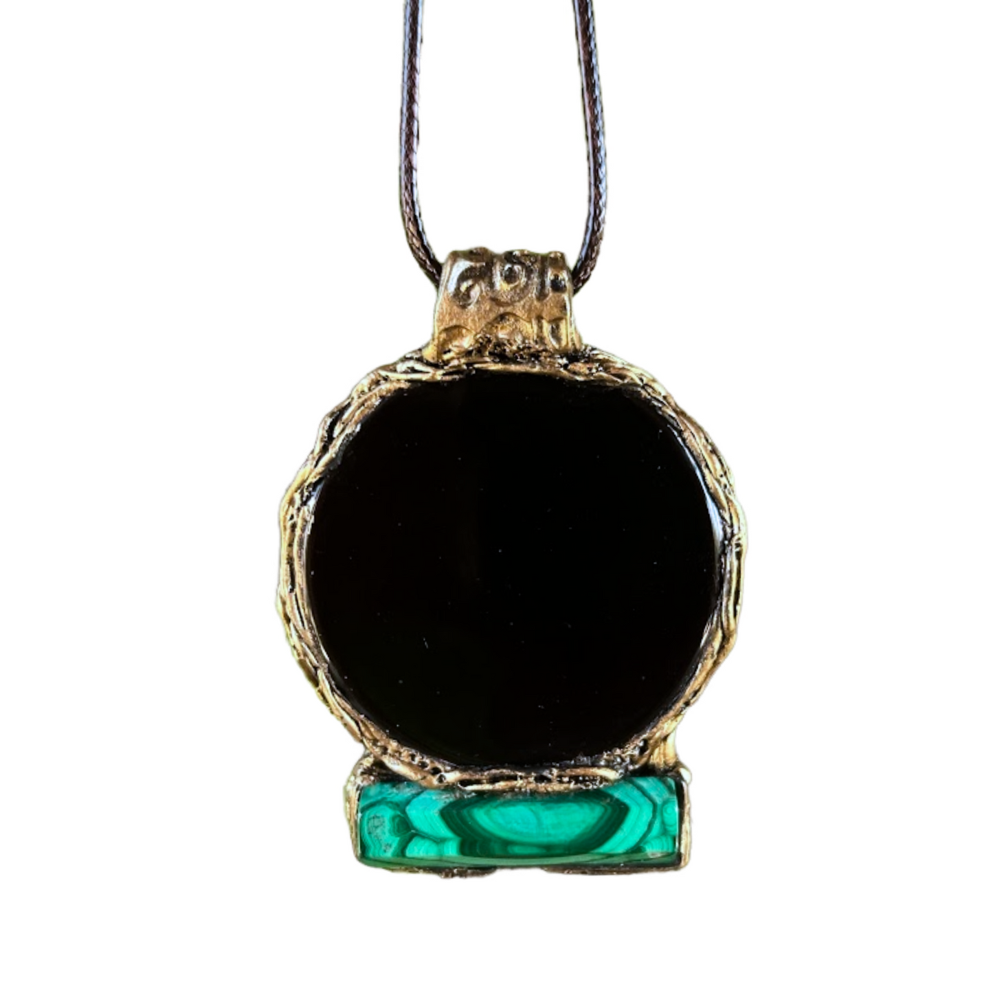 Empath Protection  Obsidian Malachite Amulet Necklace