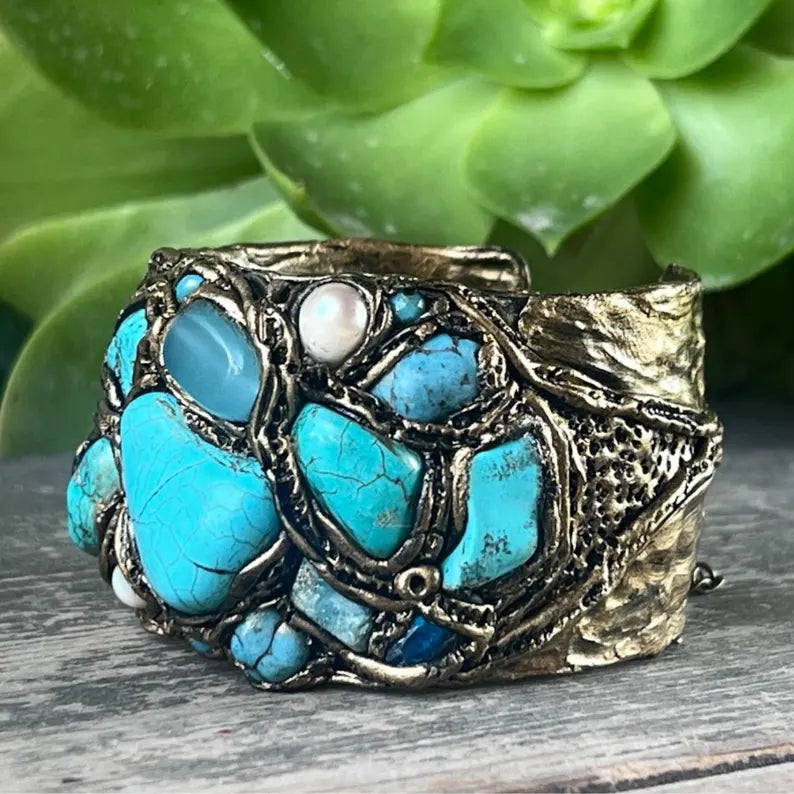 Chunky Turquoise Hoop Earrings - Boho Statement Jewelry Gift for Her