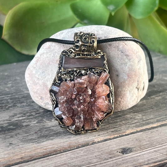 Moonstone & Aragonite Cluster Necklace - Unique Gift for Her