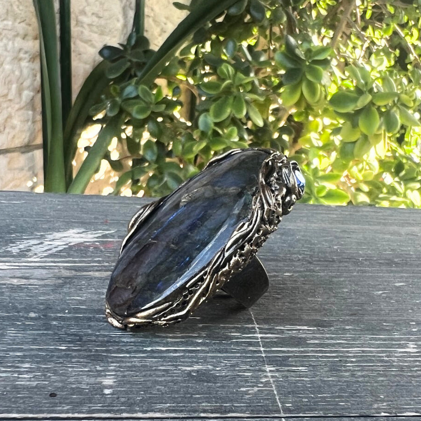 Blue Labradorite Large Stone Ring, Chunky Oversized Oval Cocktail Ring