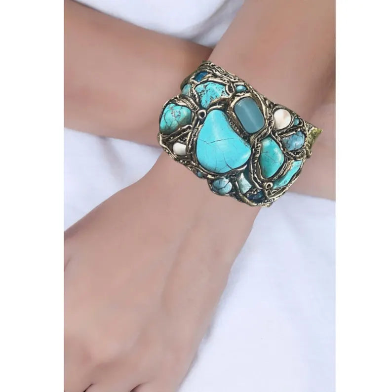 Turquoise bracelet, gemstone Boho cuff