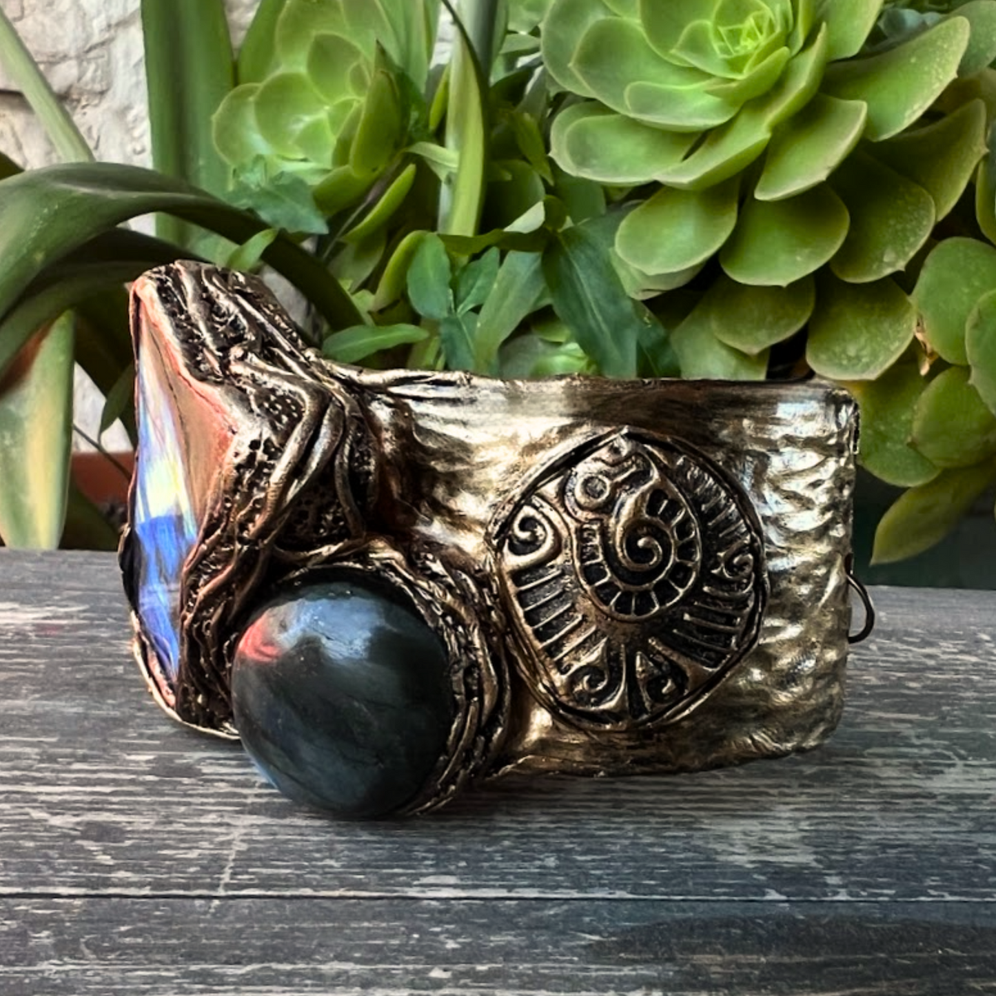 Blue Labradorite Statement Bracelet - Chunky Gemstone Cuff