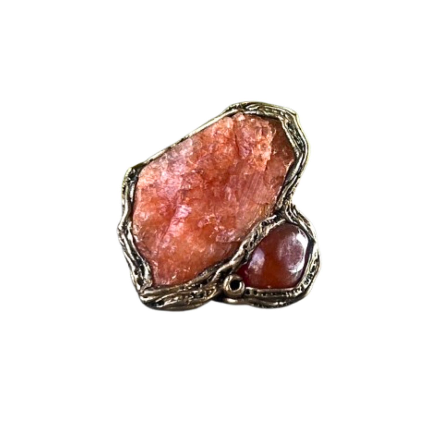 Orange Calcite & Carnelian Ring - Chunky Gemstone Jewelry