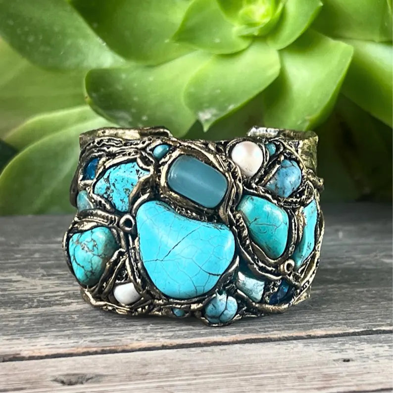 Turquoise bracelet, gemstone Boho cuff