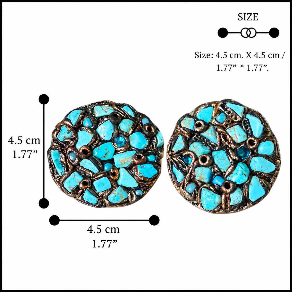 Oversized turquoise cluster round clip-on statement earrings.