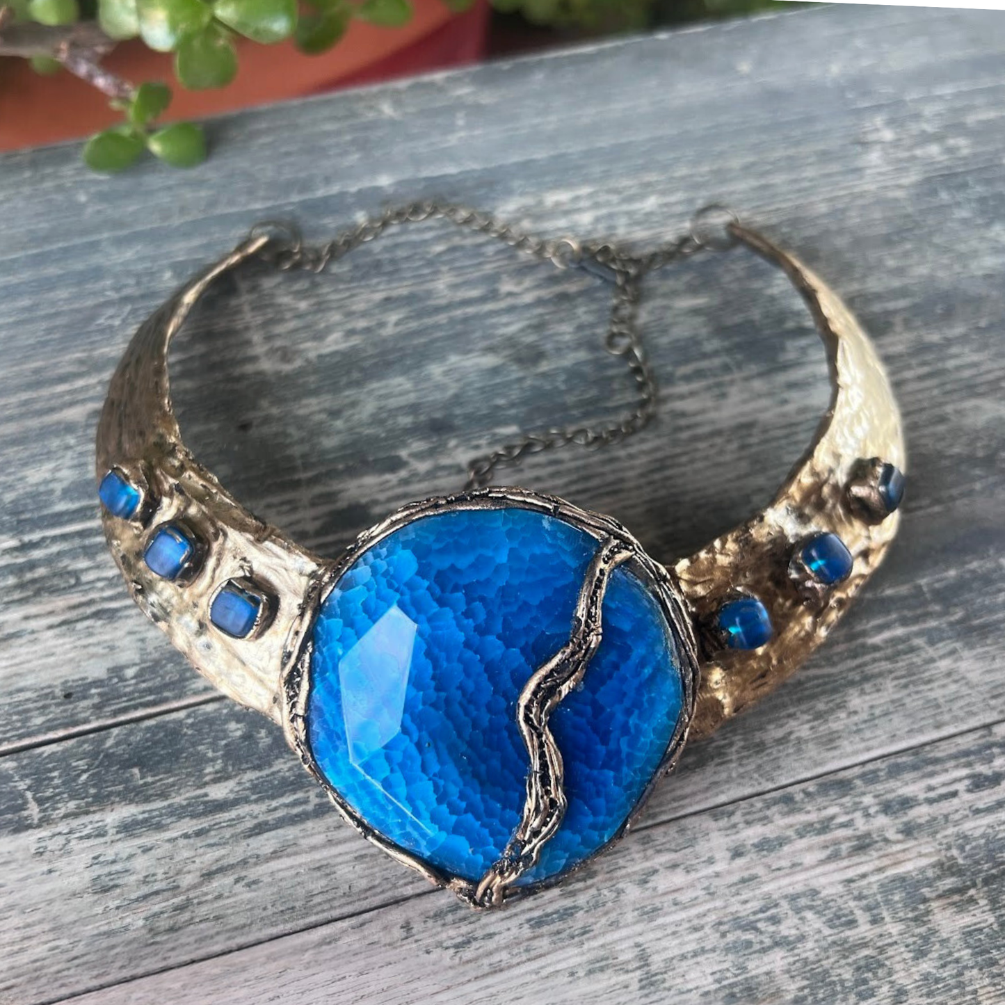 Blue Agate Wide Choker – Chunky Statement Necklace for Special Events